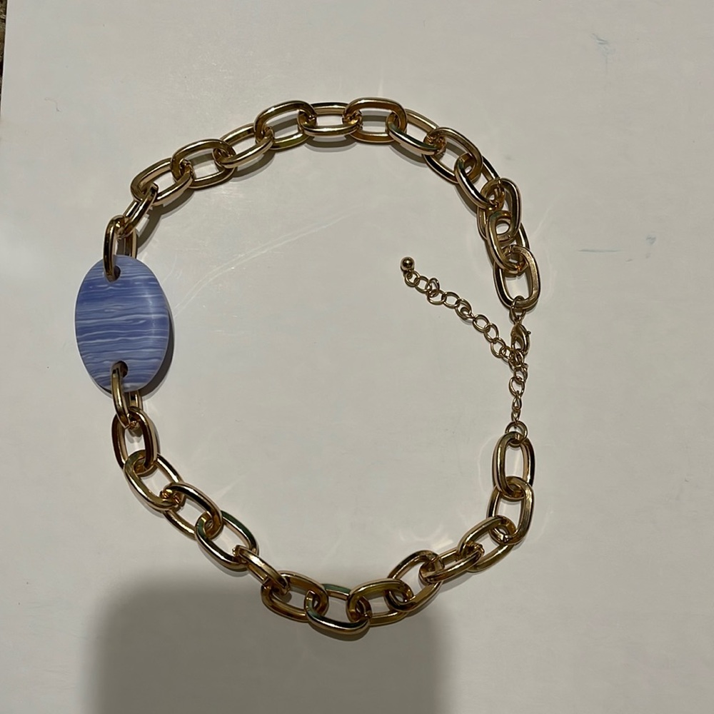 Faux blue gemstone chain necklace